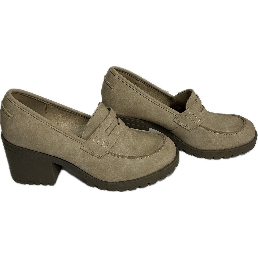 Dirty Laundry Tan Chunky Heel Penny Loafers Lug Sole Floral Grunge Prep 7.5M